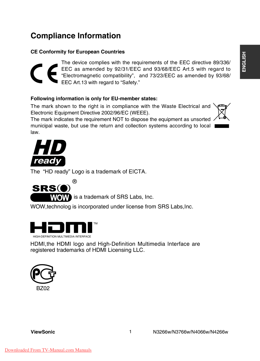 ViewSonic N4266w, N3766w, N3266w, N4066w manual Qornkcpeg+Phqtocvkqp, %QphqtokvHqtWtqrgcp%Qwpvtkgu 