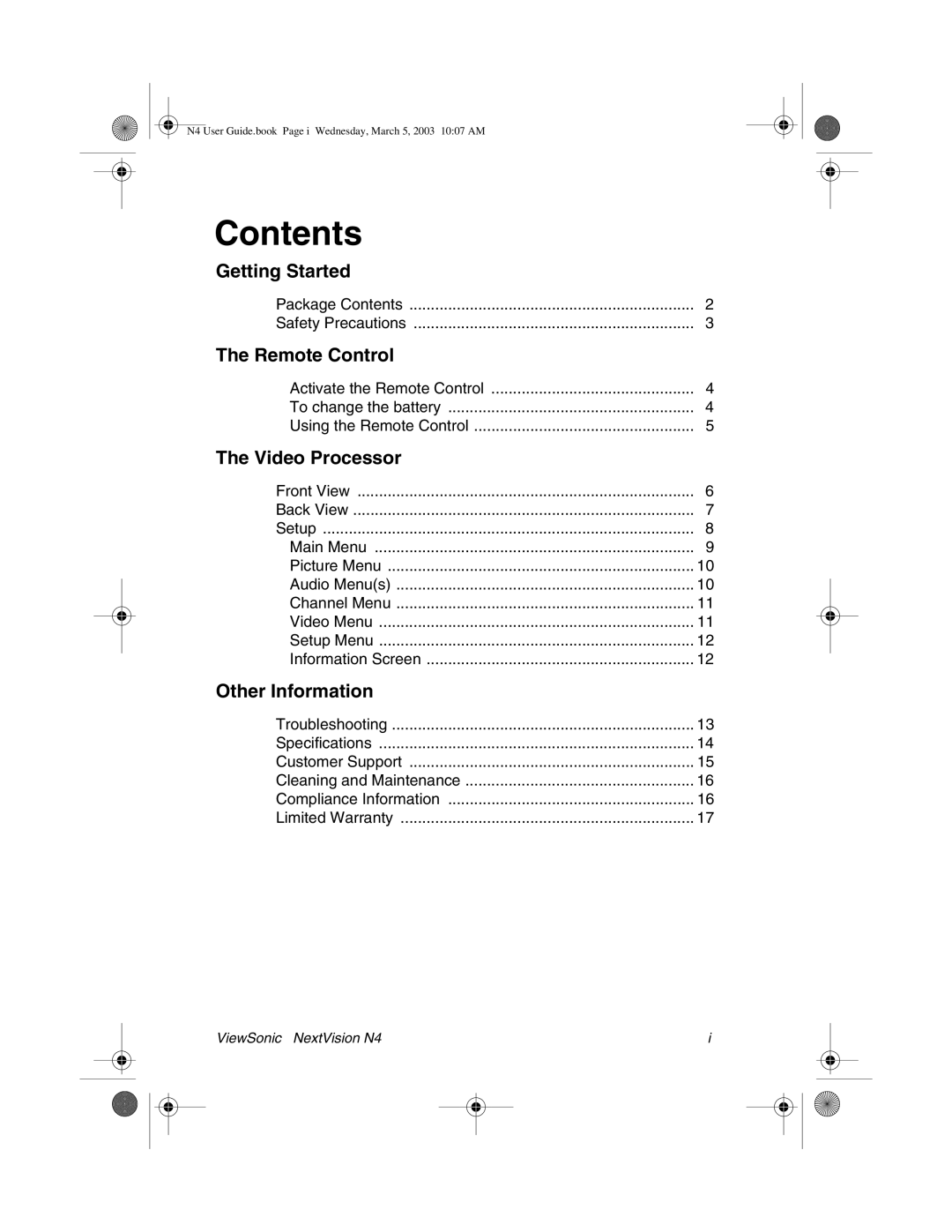 ViewSonic N4 manual Contents 