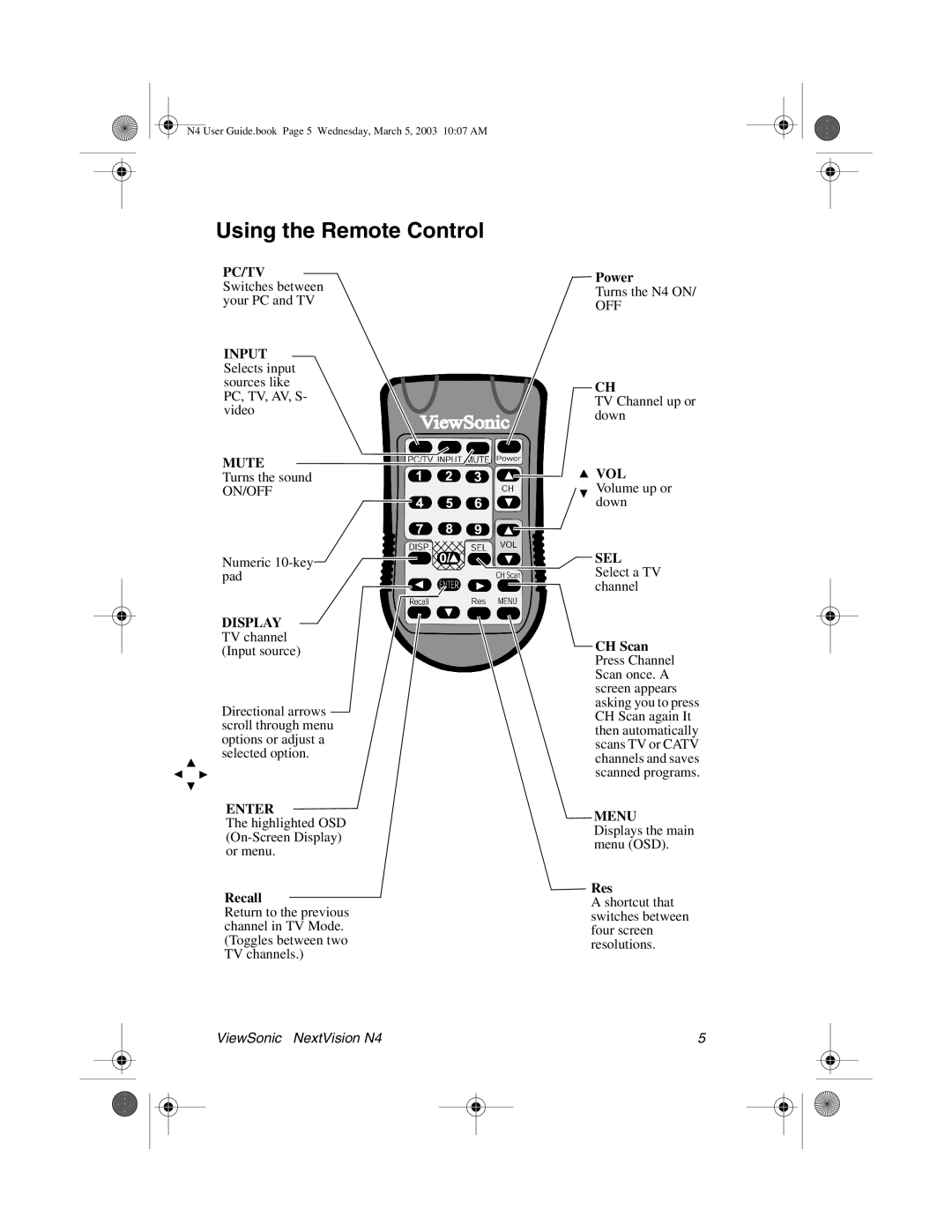 ViewSonic N4 manual Using the Remote Control, Mute 