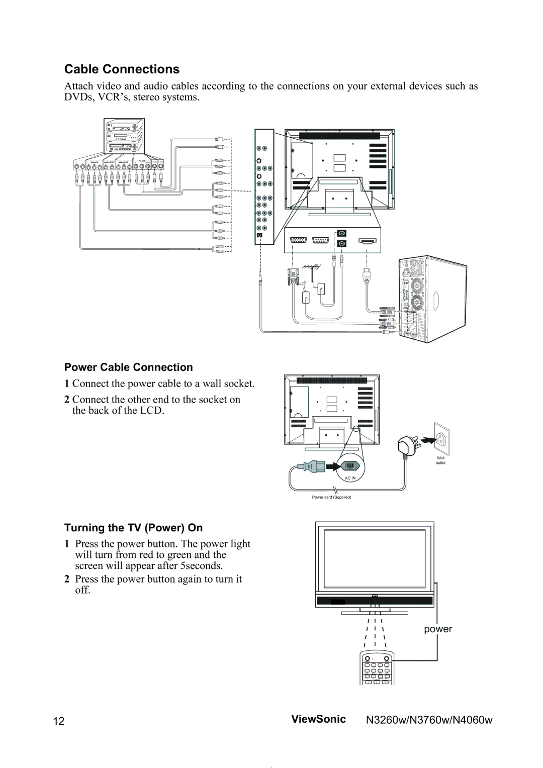 ViewSonic N3760w, N4060w, N3260W manual Deoh&Rqqhfwlrqv 