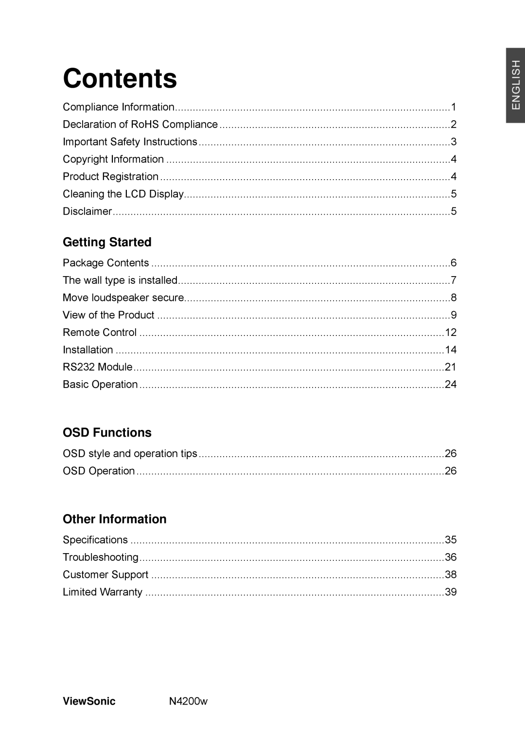 ViewSonic N4200W manual Contents 