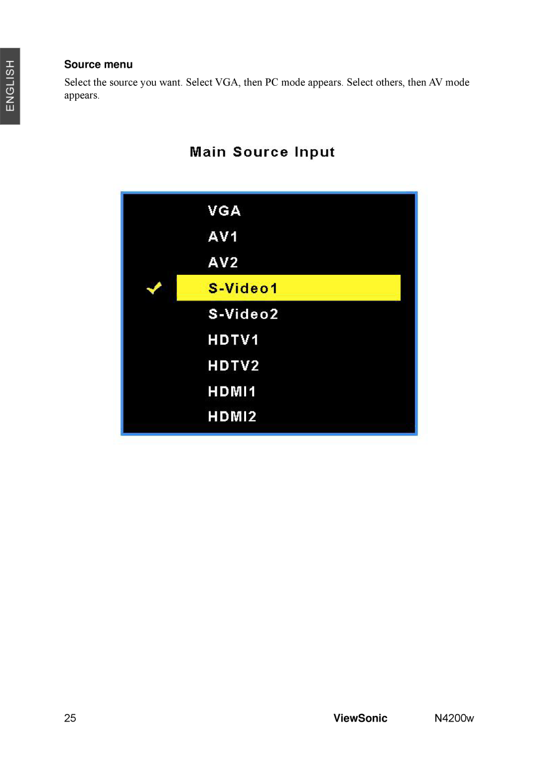 ViewSonic N4200W manual Source menu 