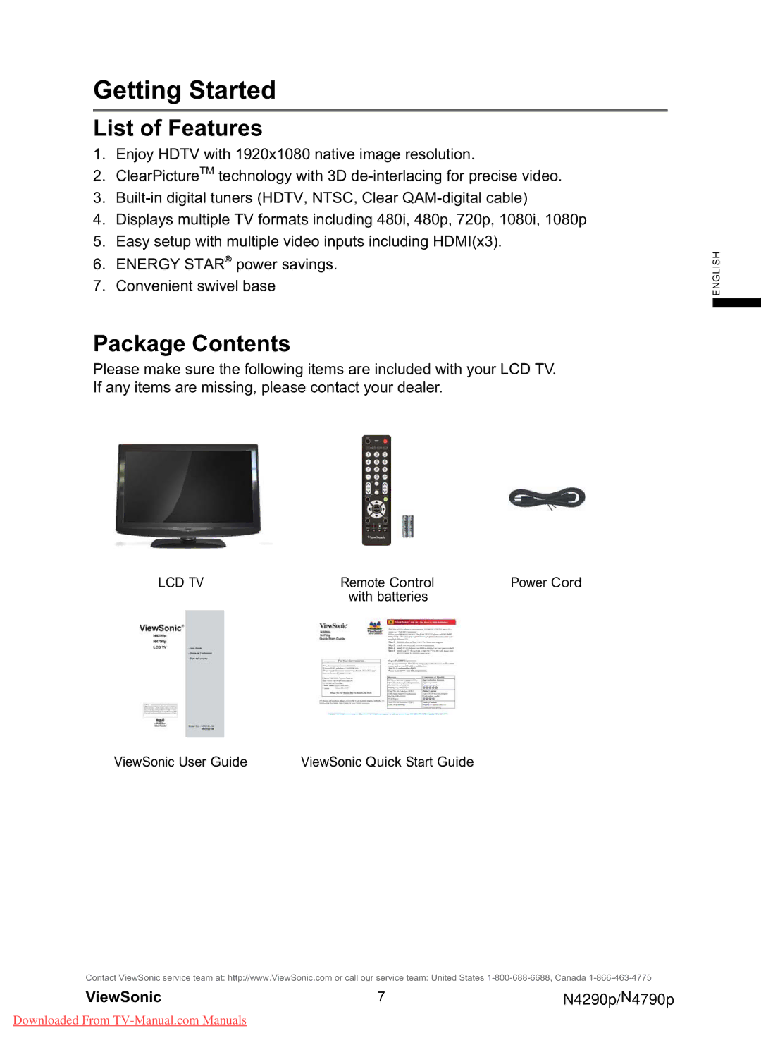 ViewSonic N4290p, N4790P warranty List of Features, Package Contents 