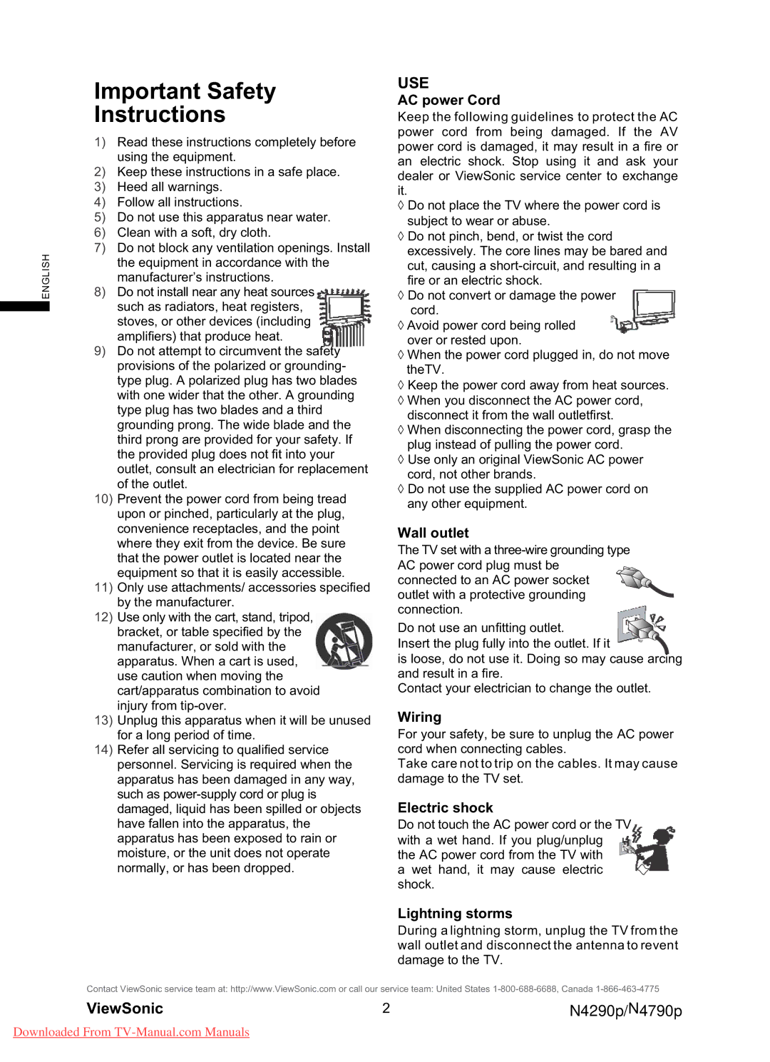 ViewSonic N4790P, N4290p warranty Important Safety Instructions, Use 