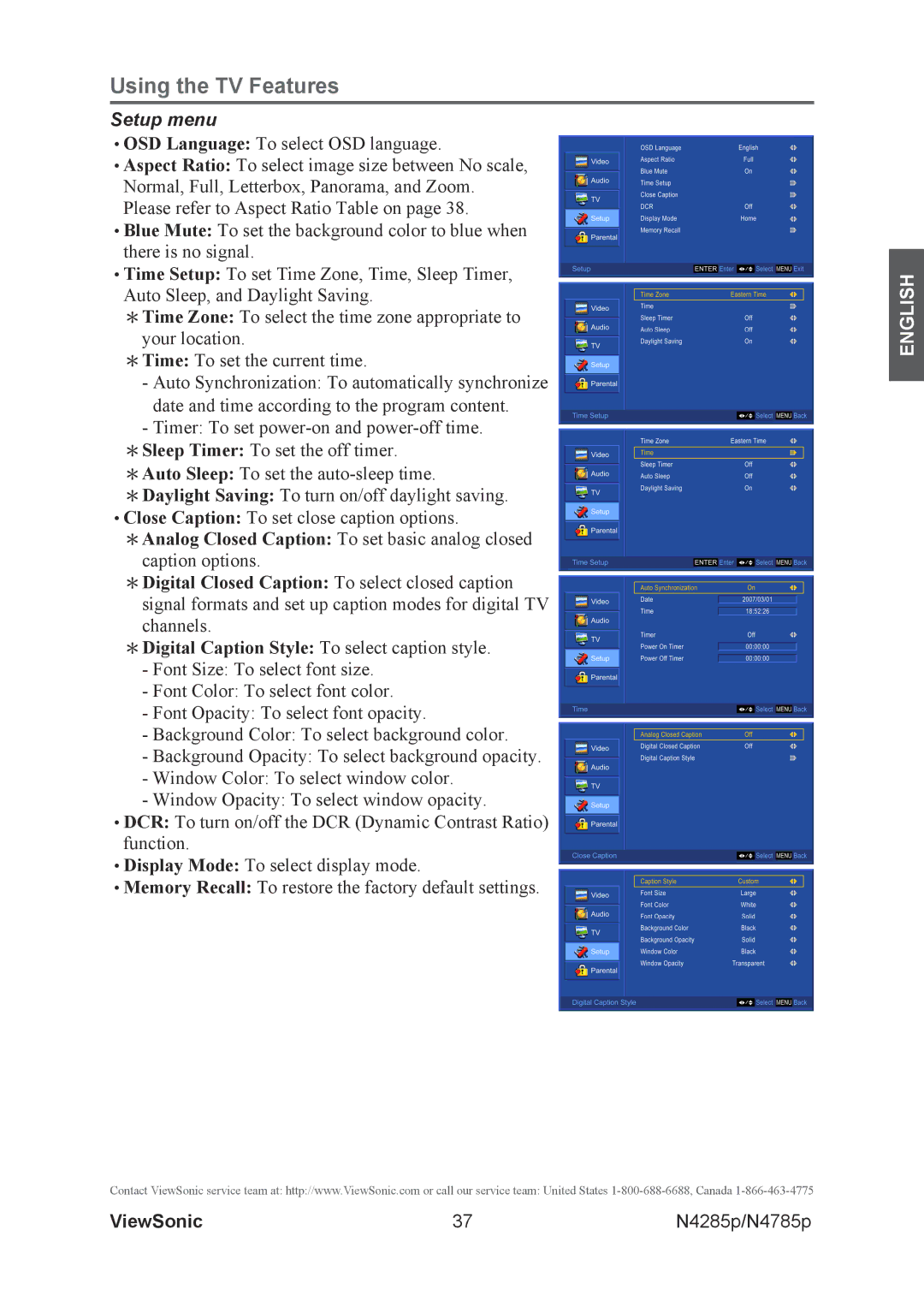 ViewSonic N4785P, N4285p warranty Setup menu 