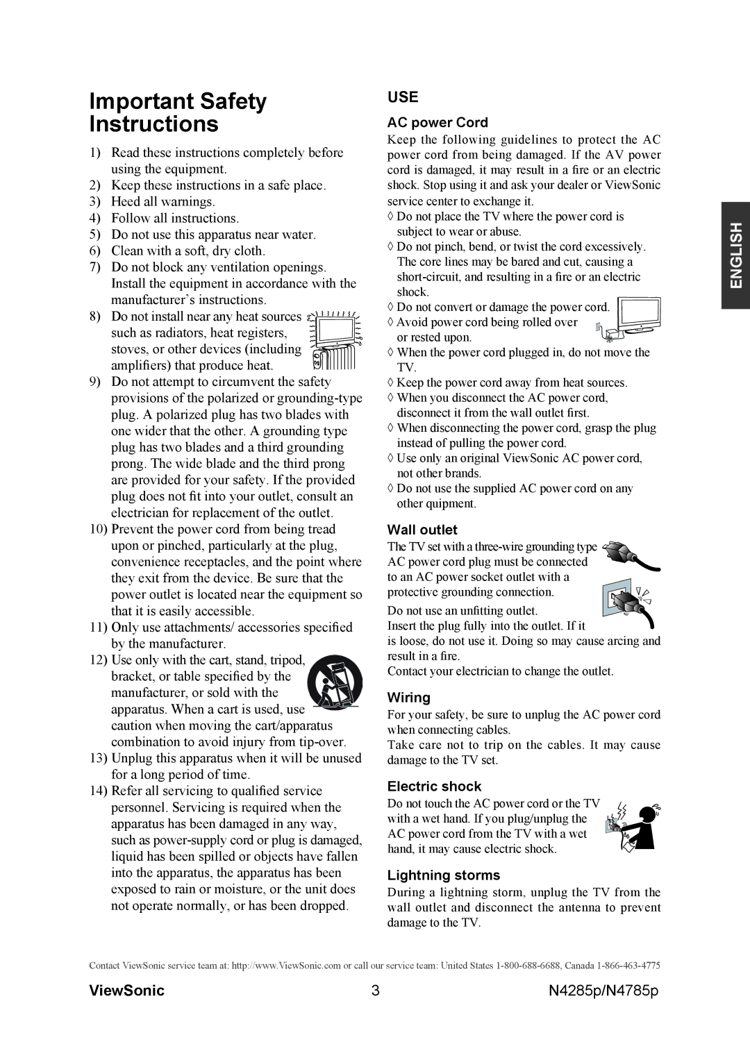 ViewSonic N4785P, N4285p warranty Important Safety Instructions, Use 