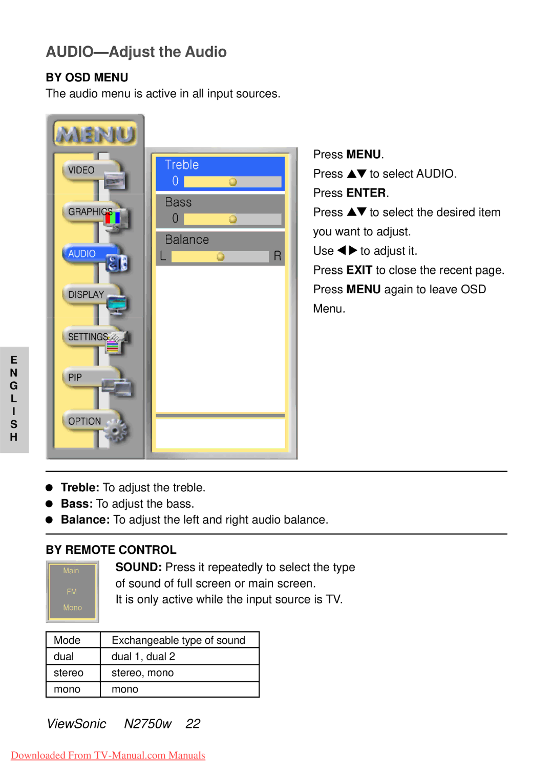 ViewSonic NB2750w manual AUDIO-Adjust the Audio, By Remote Control 
