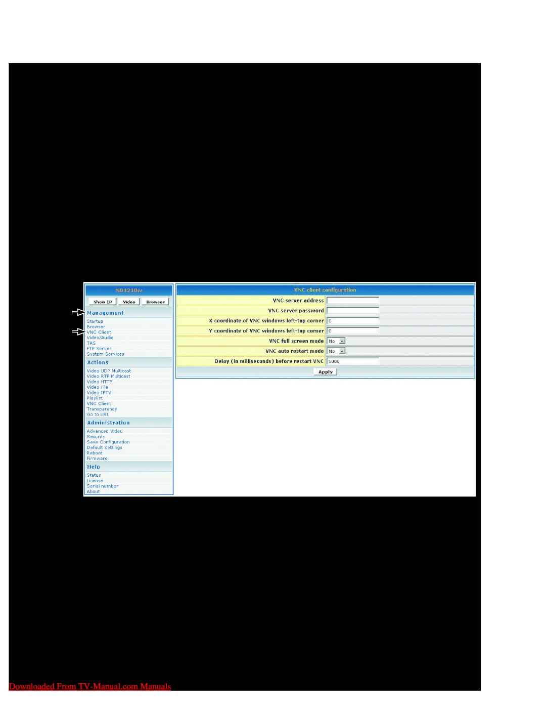 ViewSonic ND4210w manual Vnc Client Management 