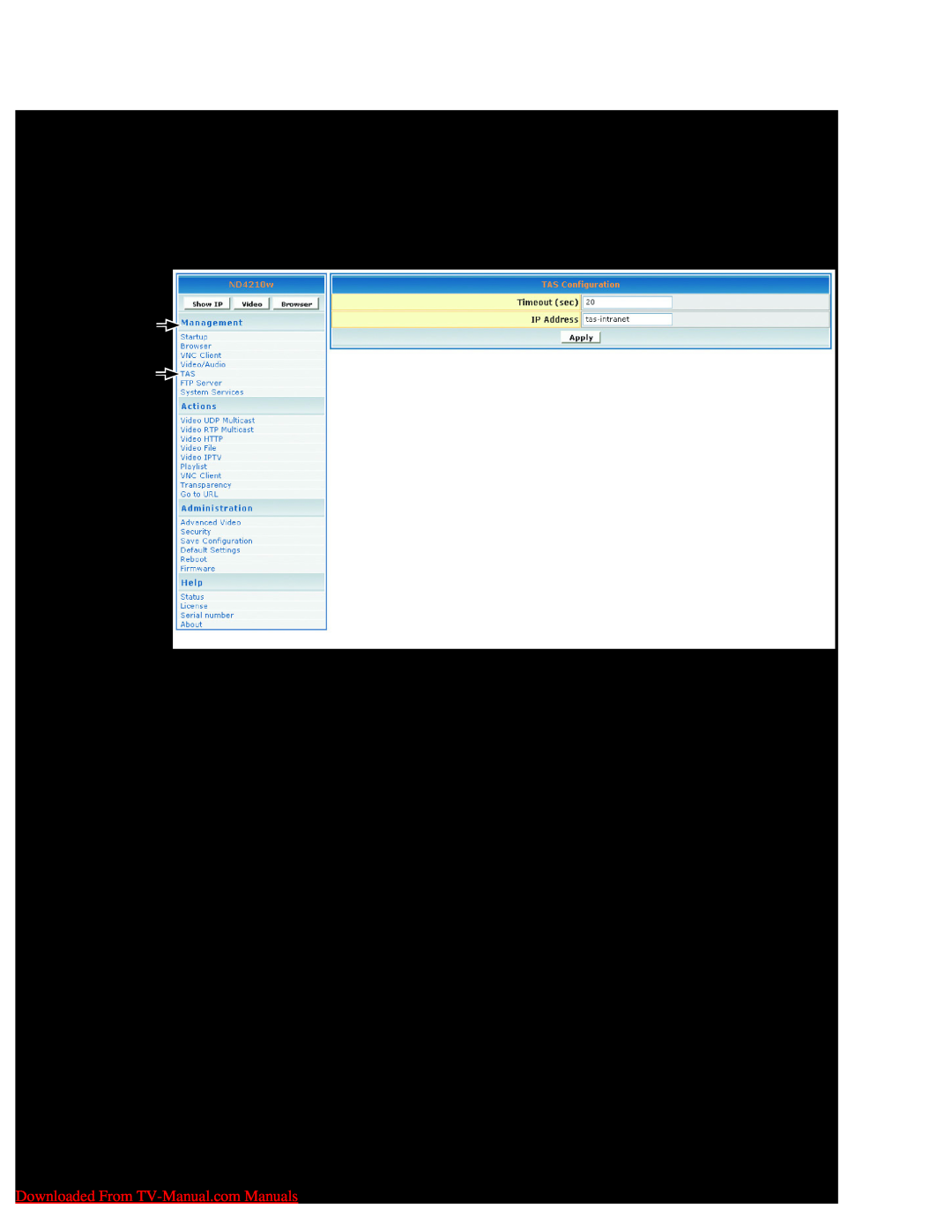 ViewSonic ND4210w manual Tas Configuration 