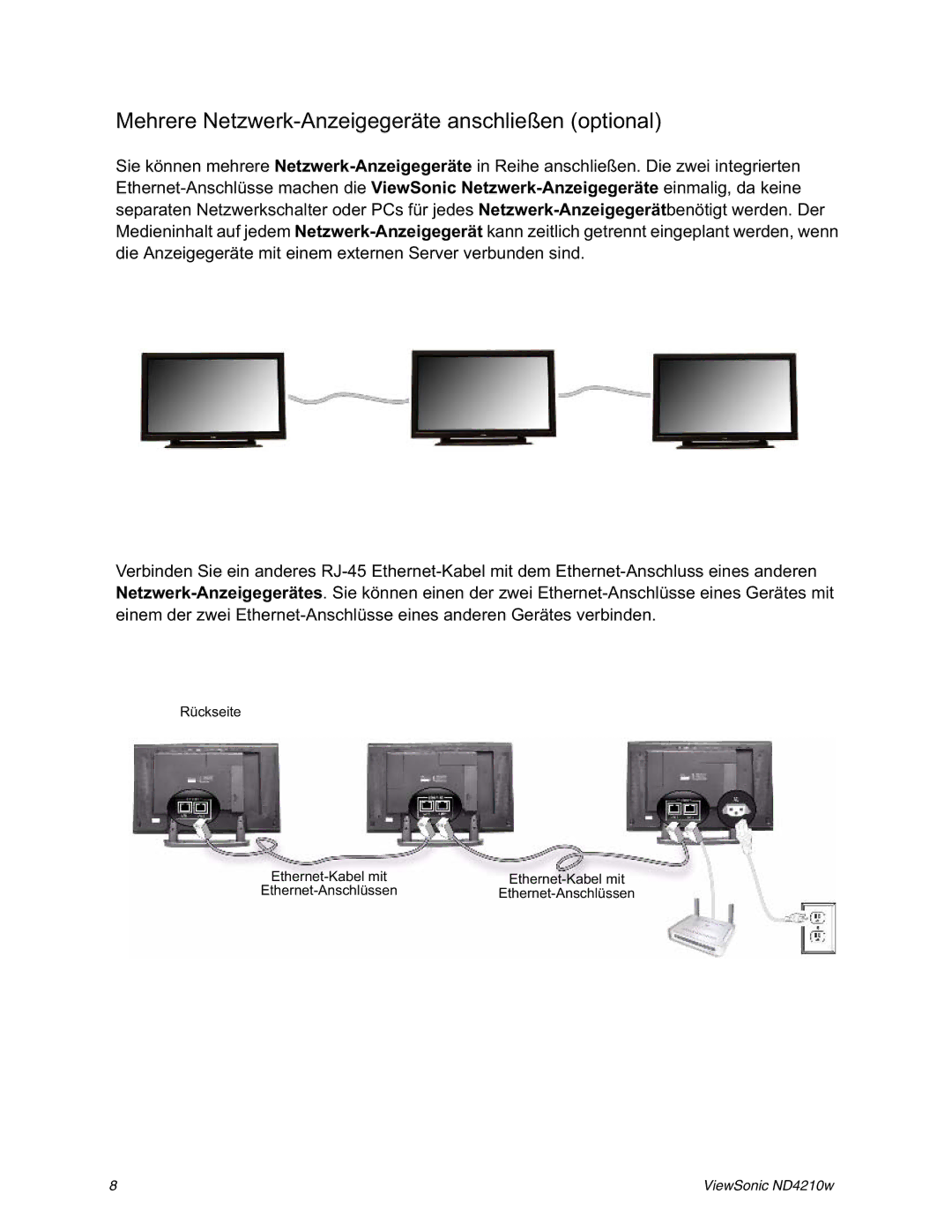 ViewSonic ND4210w manual Mehrere Netzwerk-Anzeigegeräte anschließen optional 