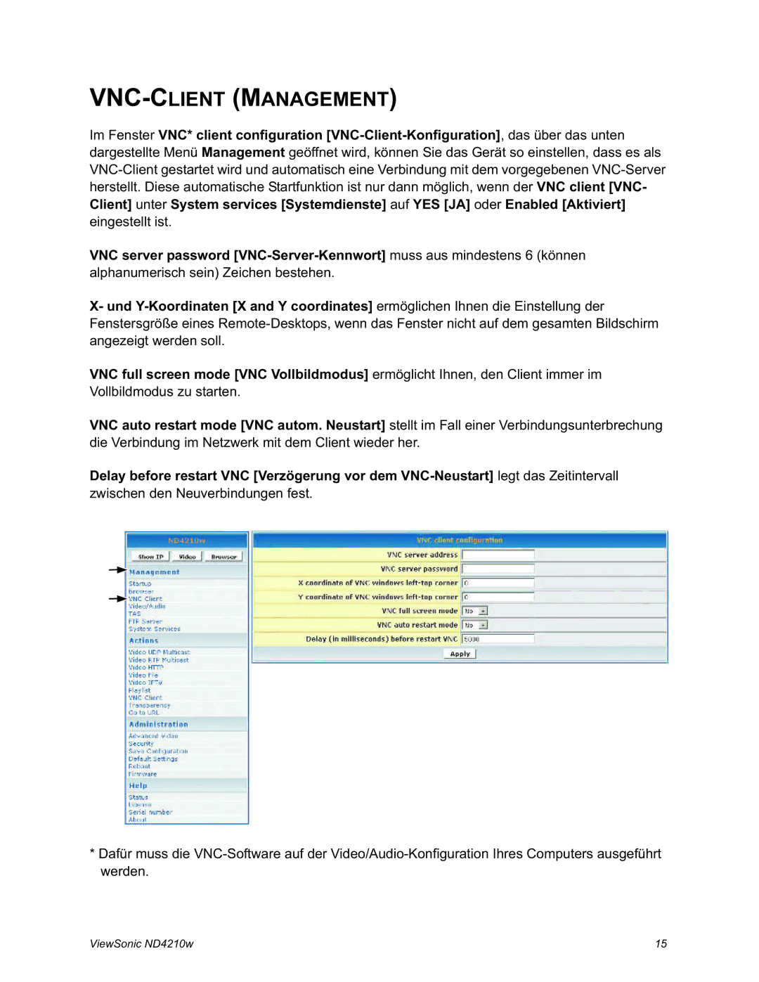 ViewSonic ND4210w manual VNC-CLIENT Management 