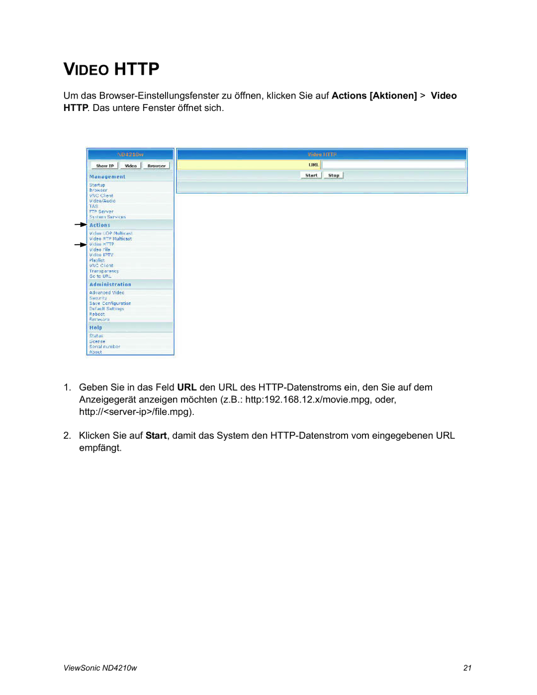 ViewSonic ND4210w manual Video Http 