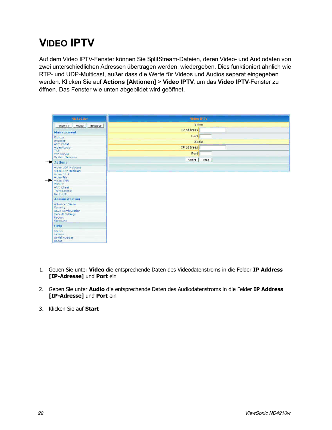 ViewSonic ND4210w manual Video Iptv 