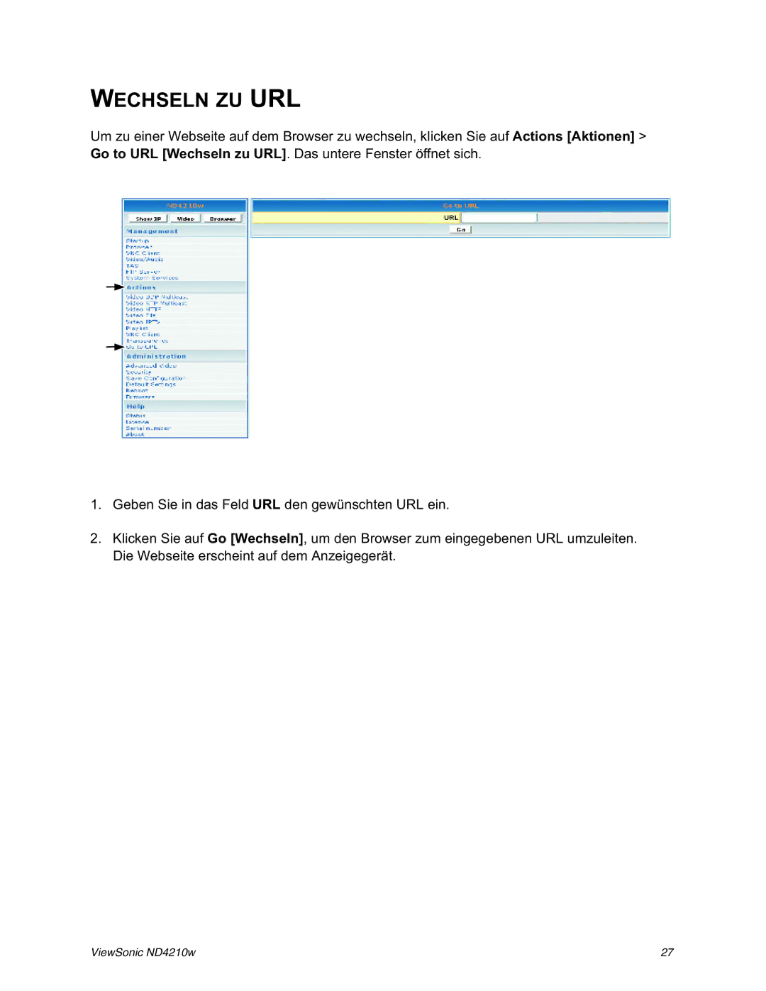 ViewSonic ND4210w manual Wechseln ZU URL 