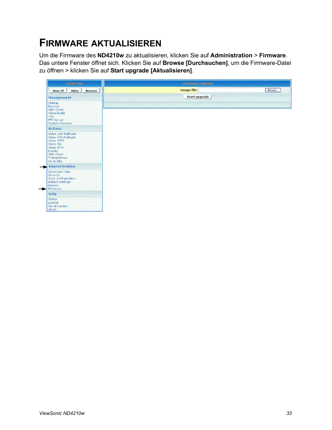 ViewSonic ND4210w manual Firmware Aktualisieren 
