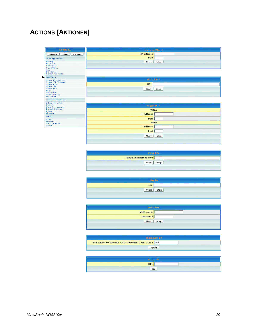 ViewSonic ND4210w manual Actions Aktionen 