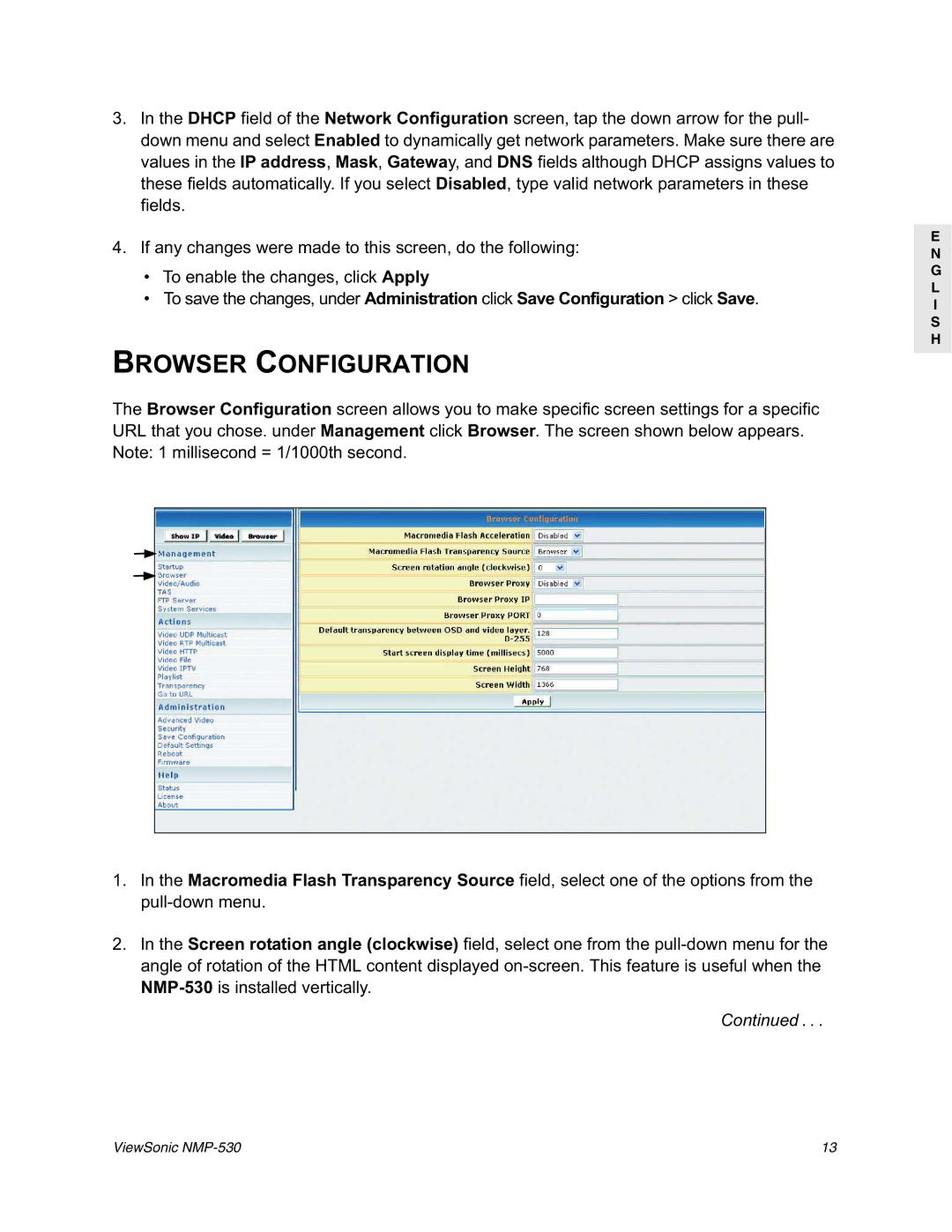 ViewSonic NMP-530 manual Browser Configuration 