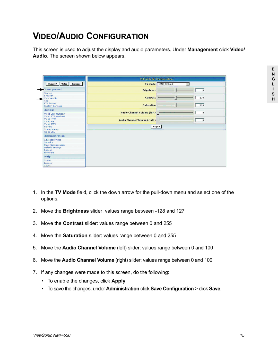 ViewSonic NMP-530 manual VIDEO/AUDIO Configuration 