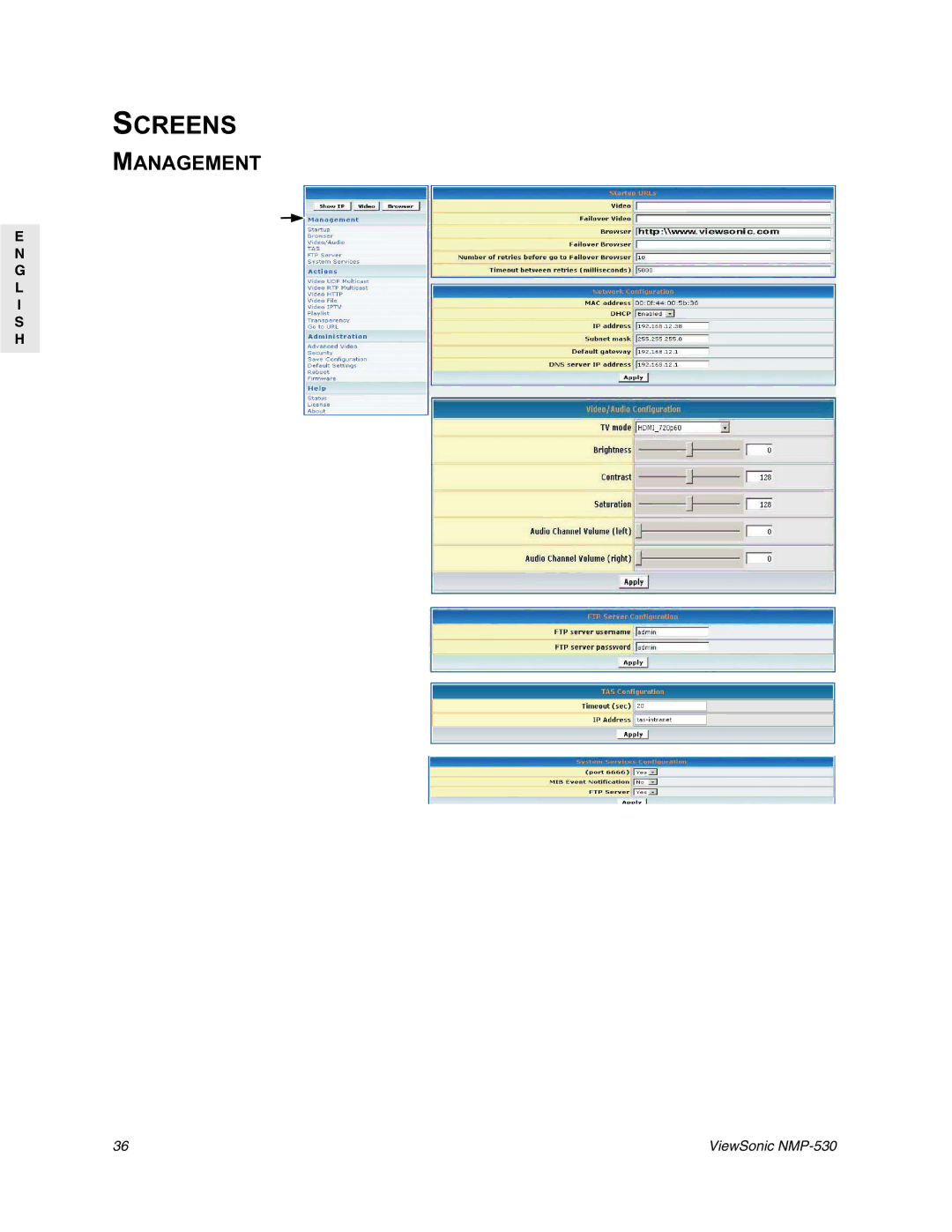 ViewSonic NMP-530 manual Screens 