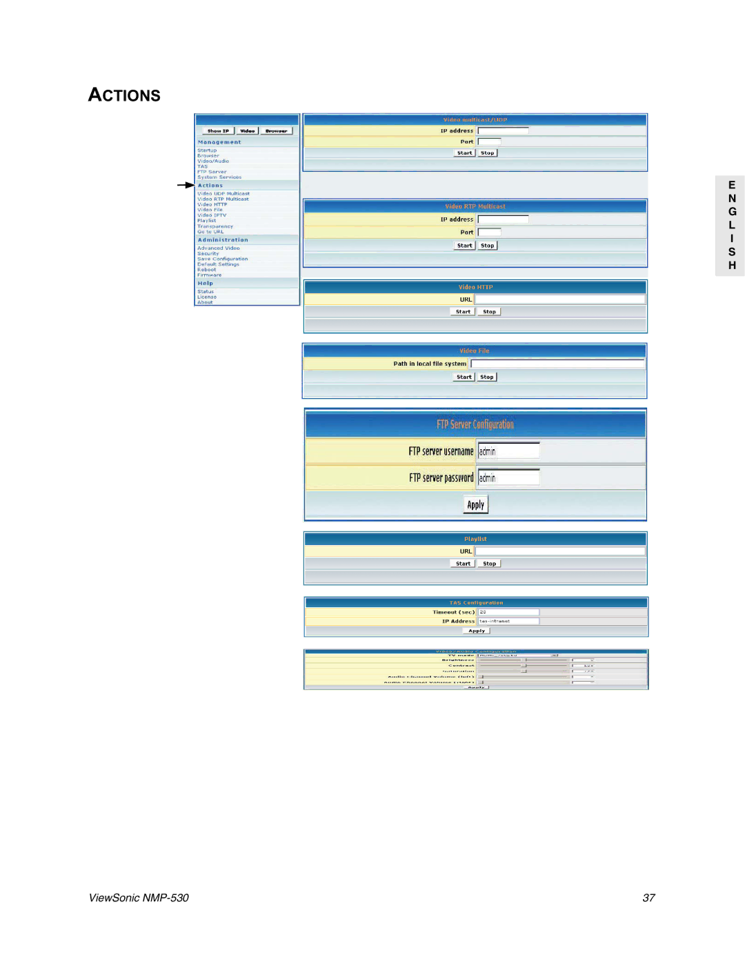 ViewSonic NMP-530 manual Actions 