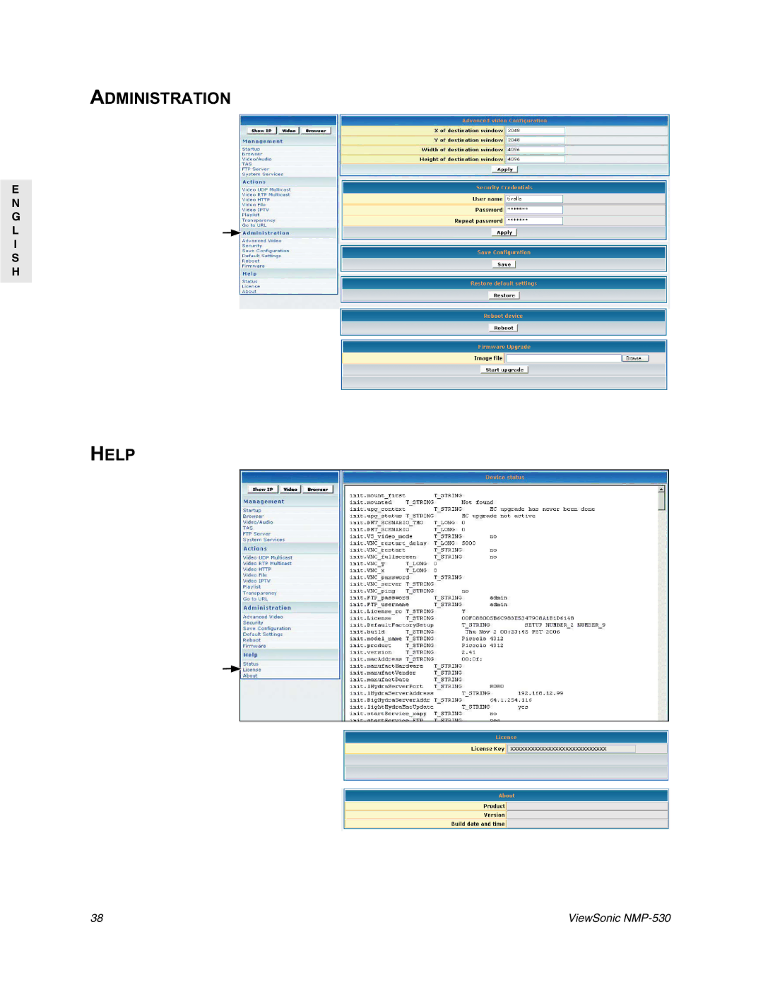 ViewSonic NMP-530 manual Administration Help 