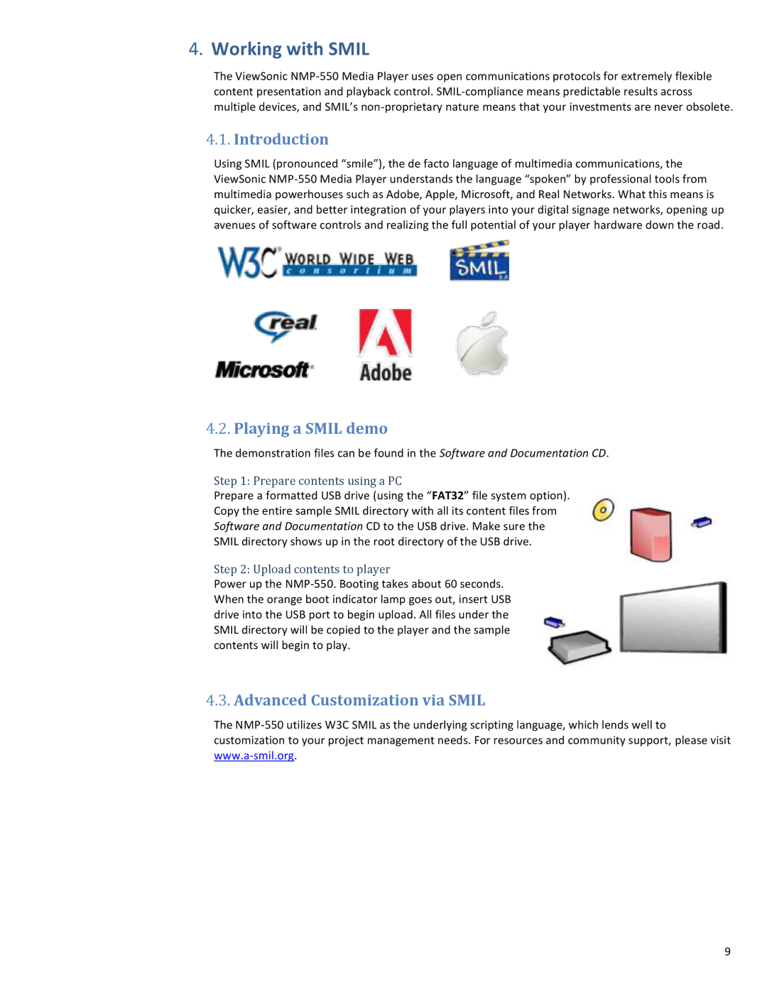 ViewSonic NMP-550 user manual Working with Smil, Introduction, Playing a Smil demo, Advanced Customization via Smil 