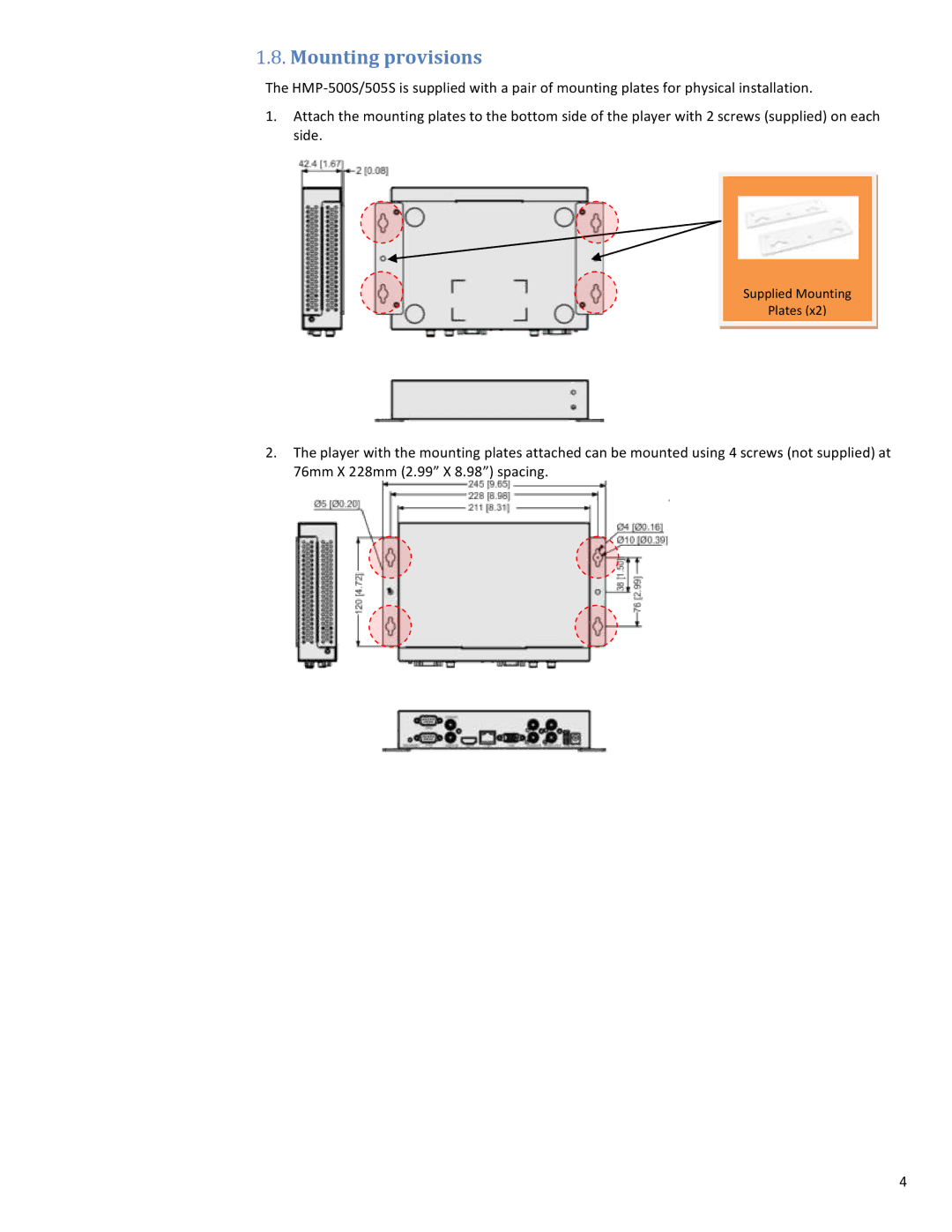 ViewSonic NMP-550 user manual Mounting provisions 