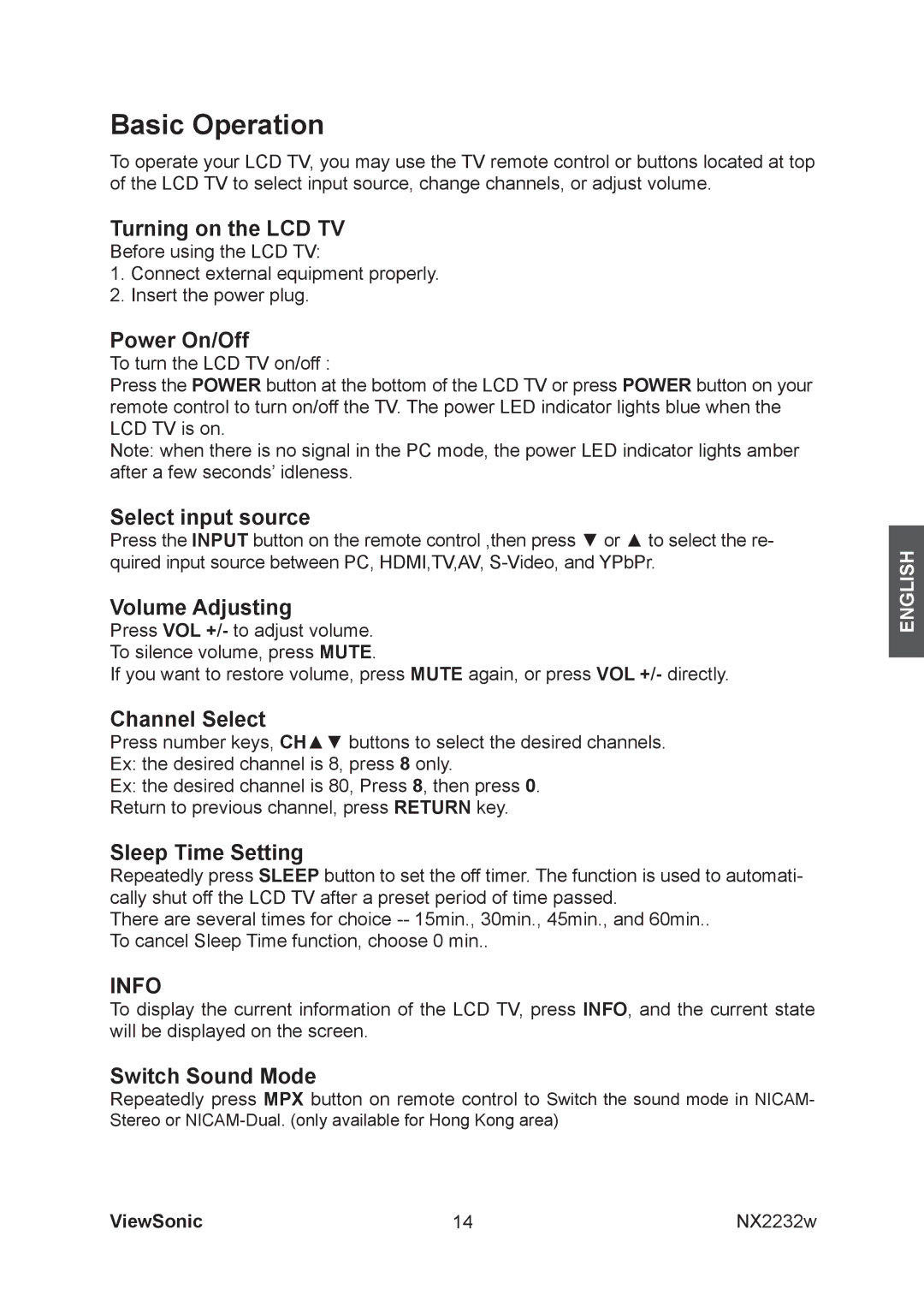 ViewSonic NX2232w manual Basic Operation 