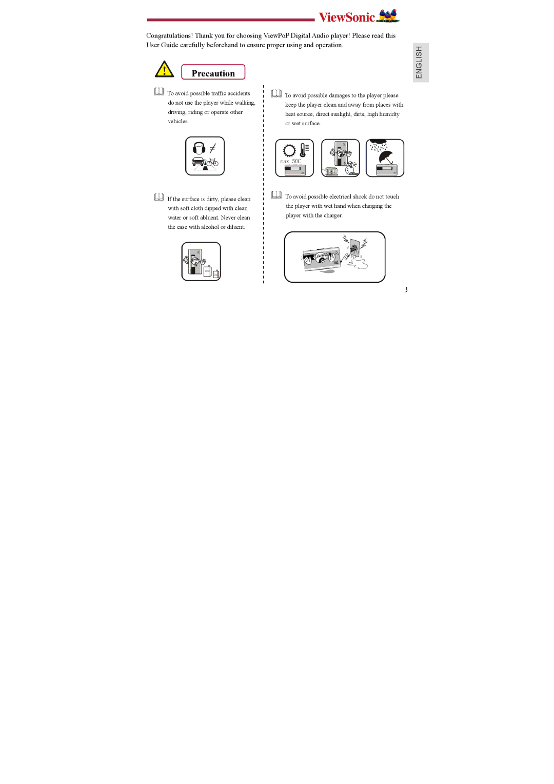 ViewSonic P102, P103, P104 manual Precaution 