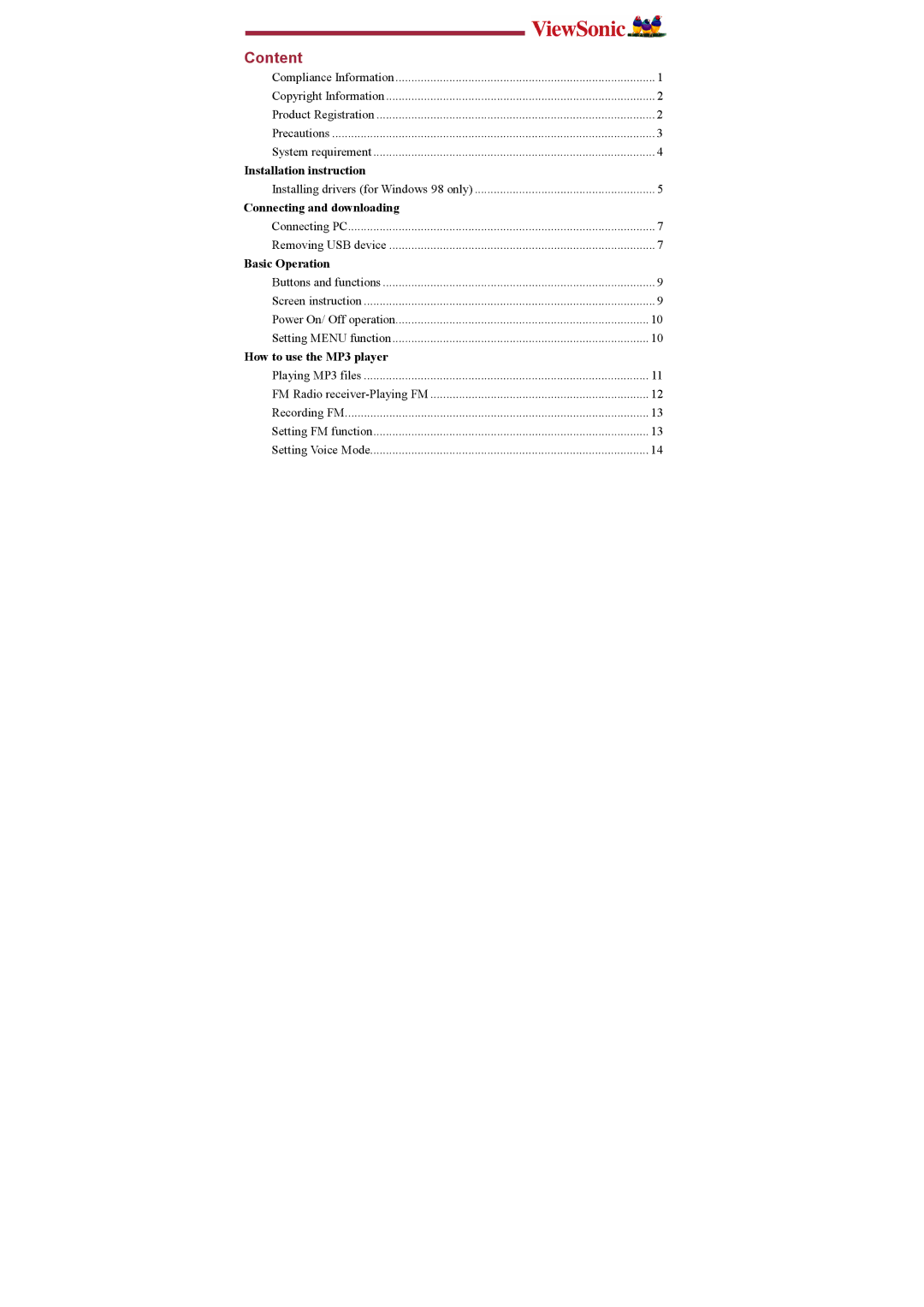 ViewSonic P104, P103, P102 manual Content, How to use the MP3 player 