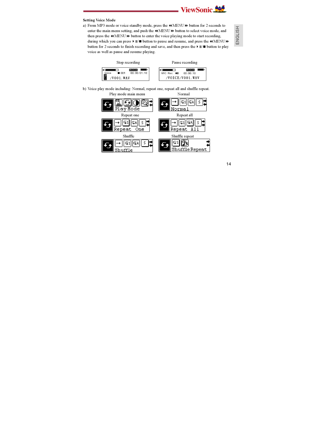 ViewSonic P103, P102, P104 manual Setting Voice Mode 