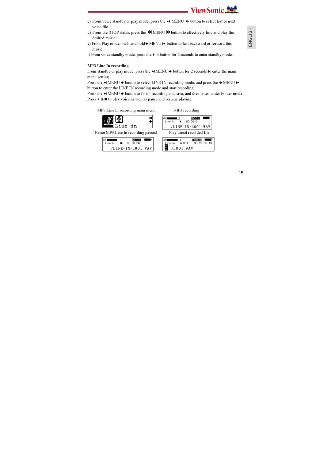 ViewSonic P102, P103, P104 manual MP3 Line In recording 