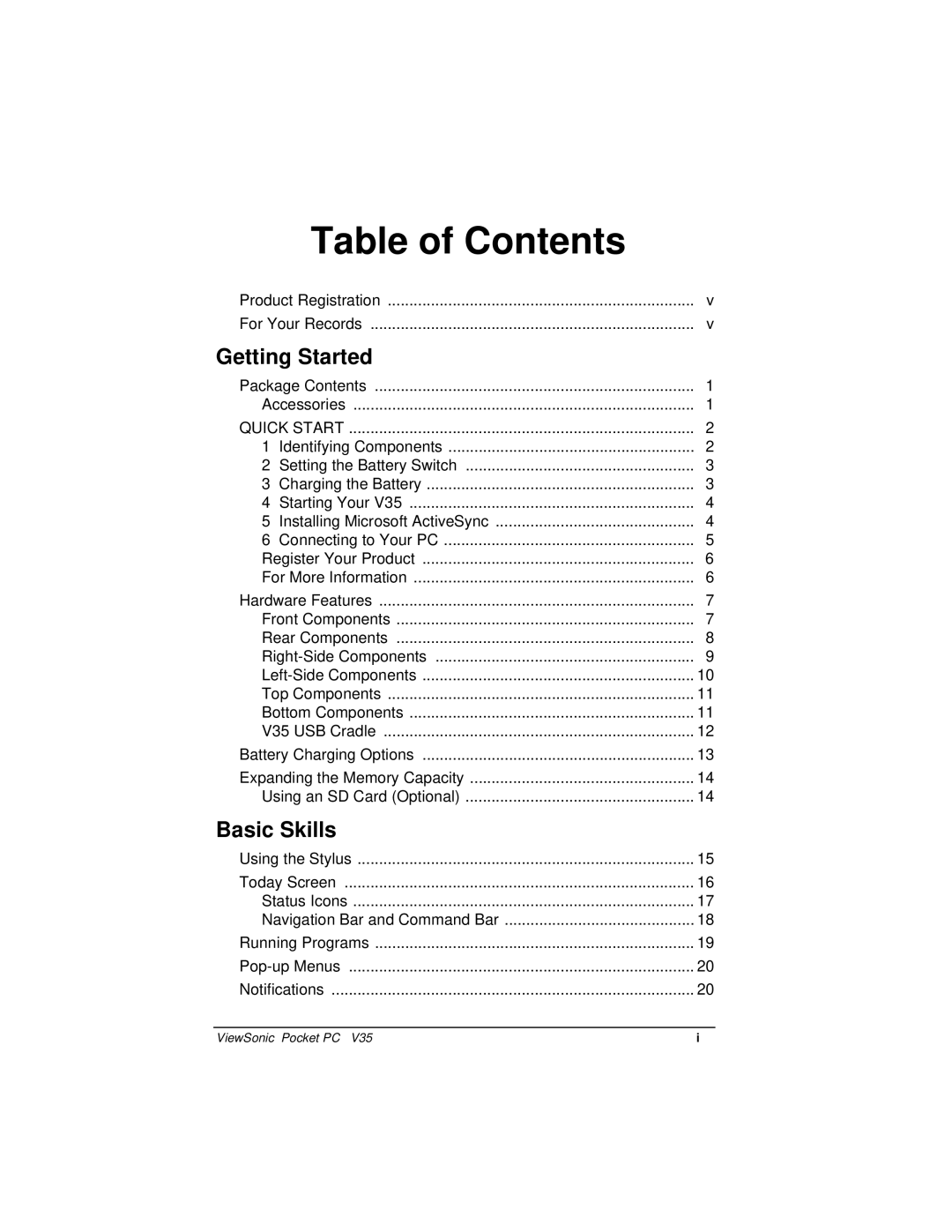 ViewSonic PC V35 manual Table of Contents 