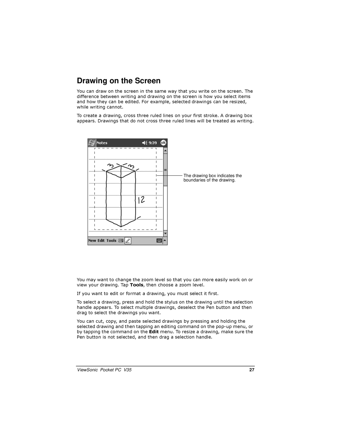 ViewSonic PC V35 manual Drawing on the Screen 