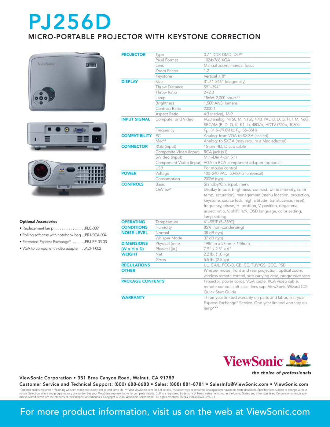 ViewSonic PJ256D warranty Micro-Portableprojector With Keystone Correction 