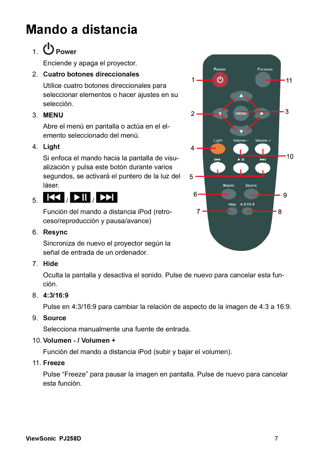 ViewSonic PJ258D manual Mando a distancia 