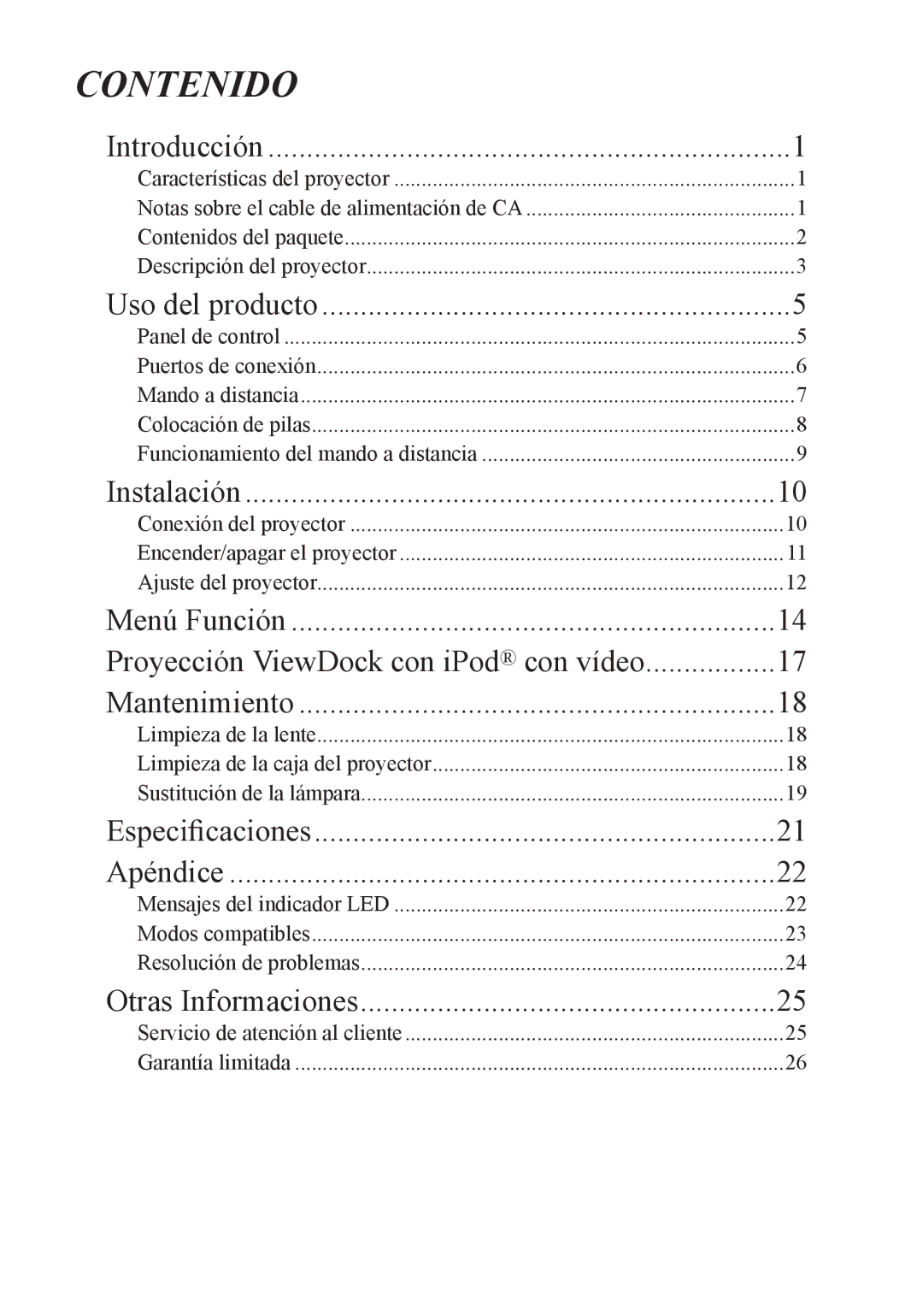 ViewSonic PJ258D manual Contenido 