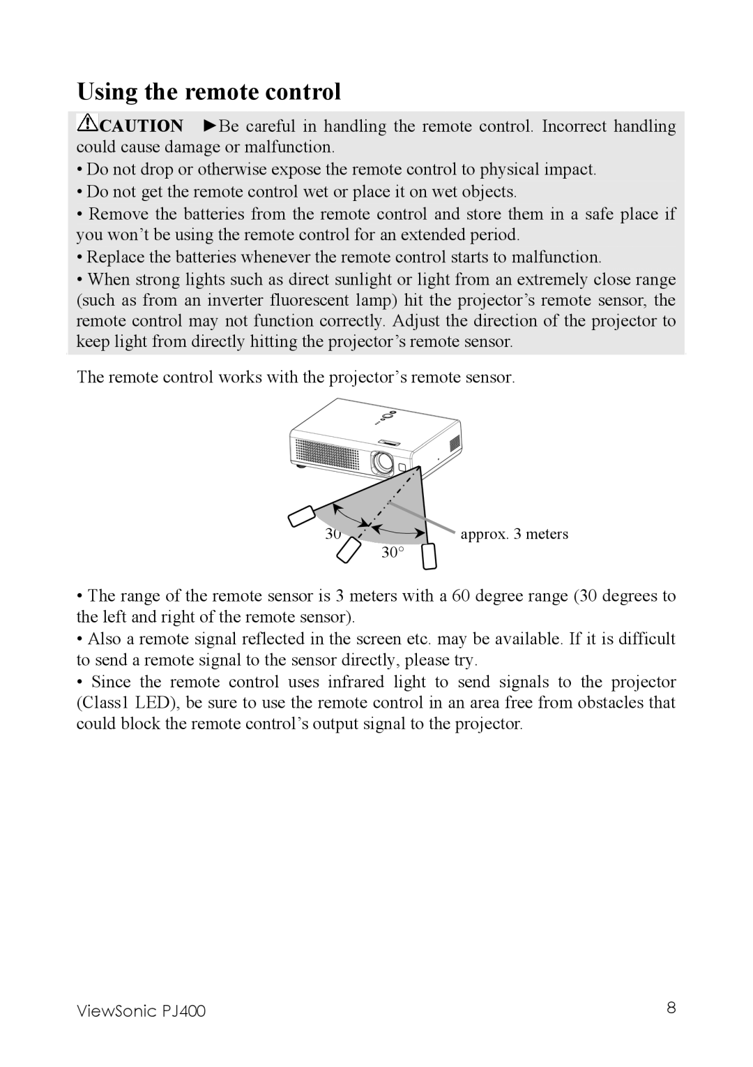 ViewSonic PJ400 manual Using the remote control 