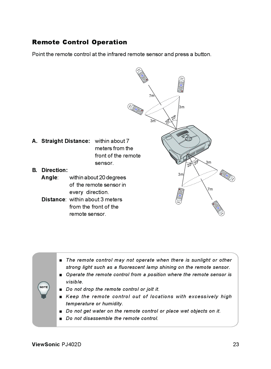 ViewSonic PJ402D manual Remote Control Operation 