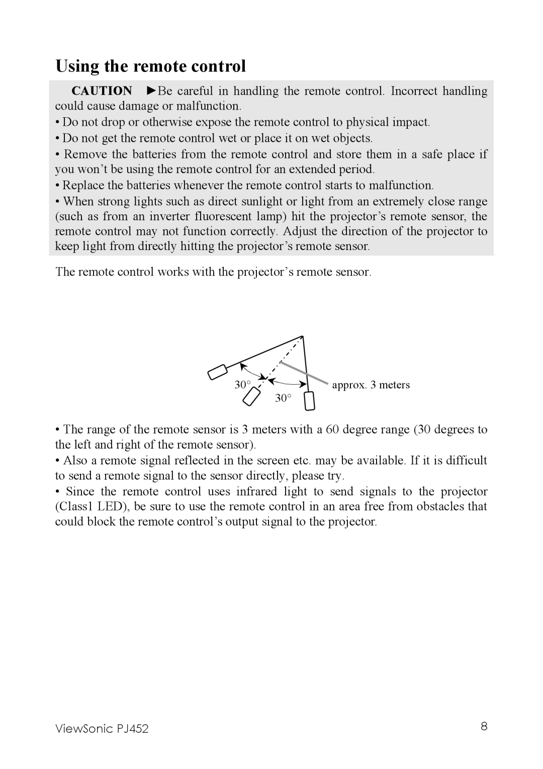 ViewSonic PJ452 manual Using the remote control 