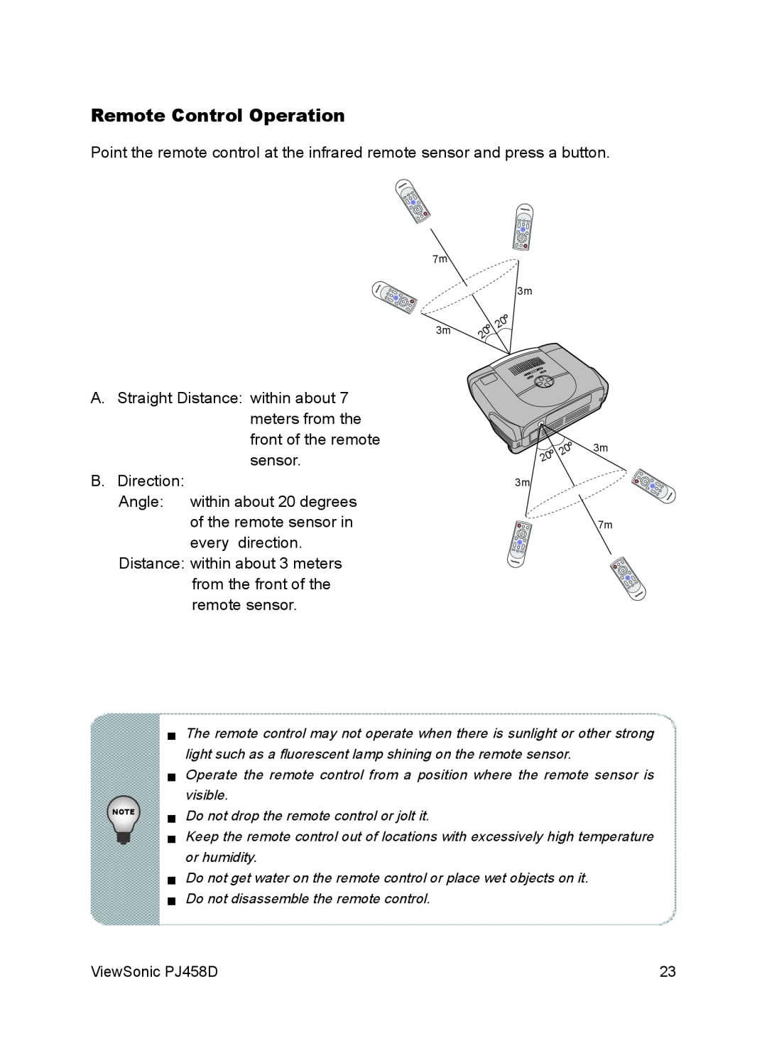 ViewSonic PJ458D manual Remote Control Operation 