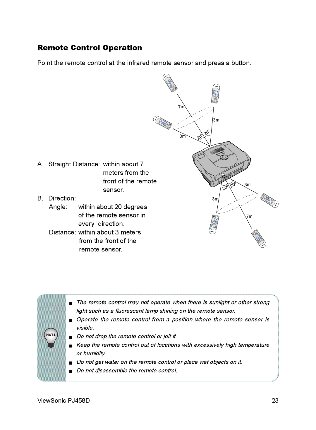 ViewSonic PJ458D manual Remote Control Operation 