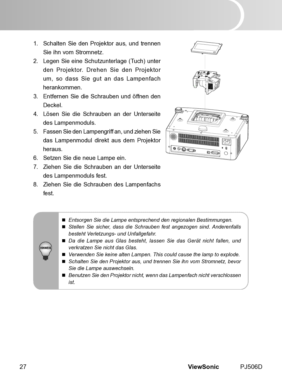 ViewSonic PJ506D manual ViewSonic 