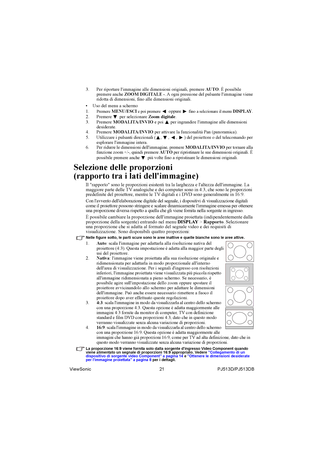 ViewSonic PJ513DB manual Selezione delle proporzioni rapporto tra i lati dellimmagine 