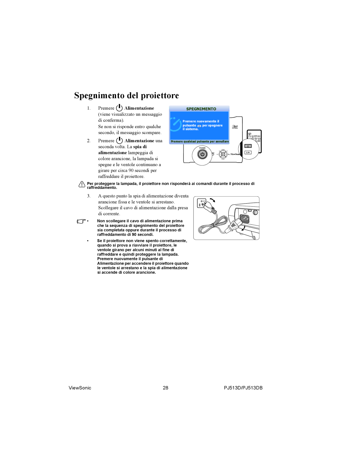 ViewSonic PJ513DB manual Spegnimento del proiettore 