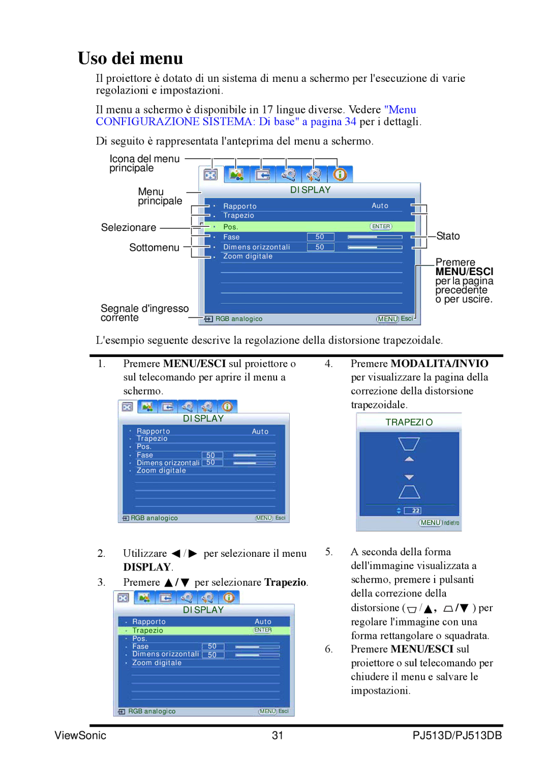 ViewSonic PJ513DB manual Uso dei menu 