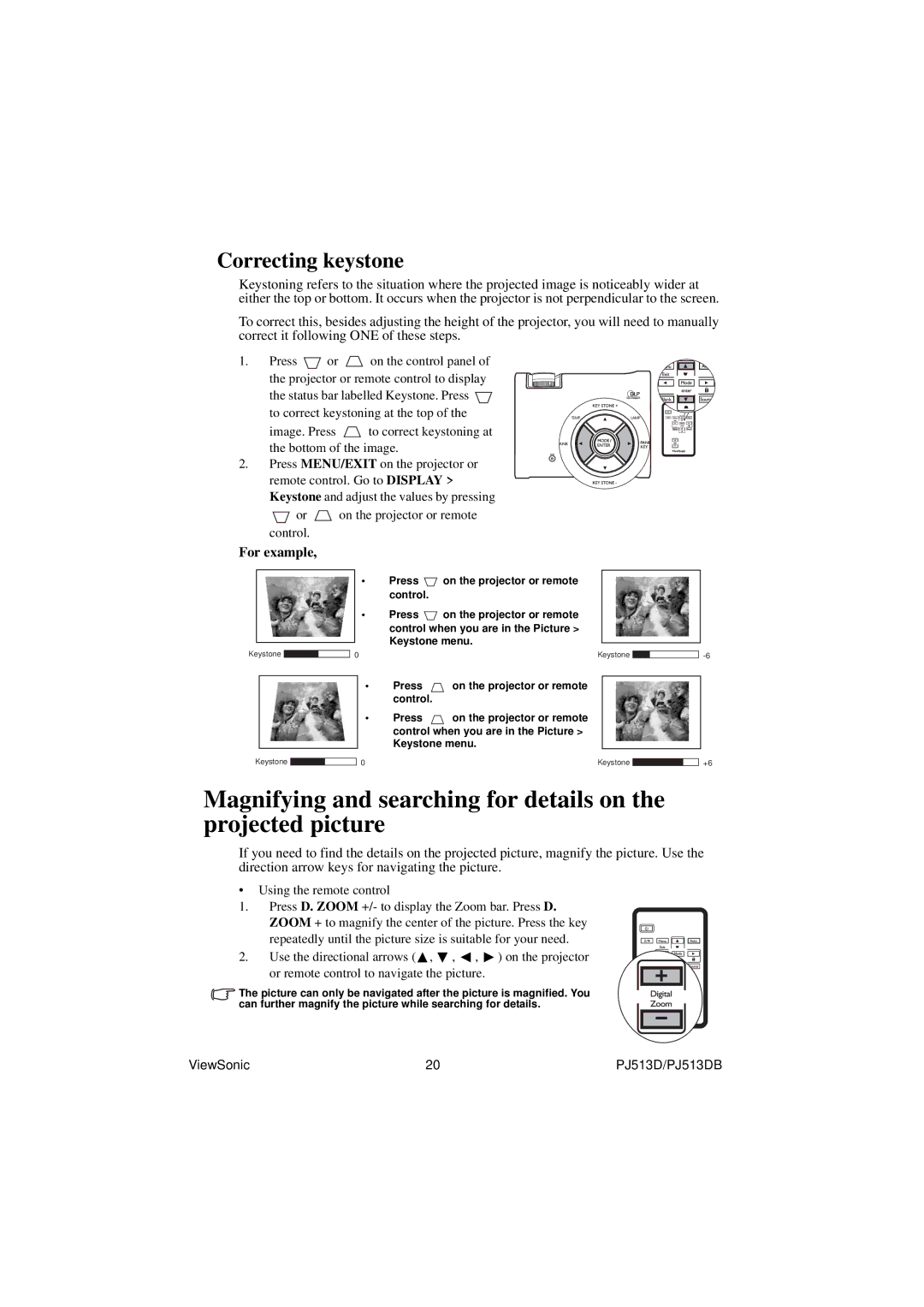 ViewSonic PJ513DB warranty Correcting keystone, For example 