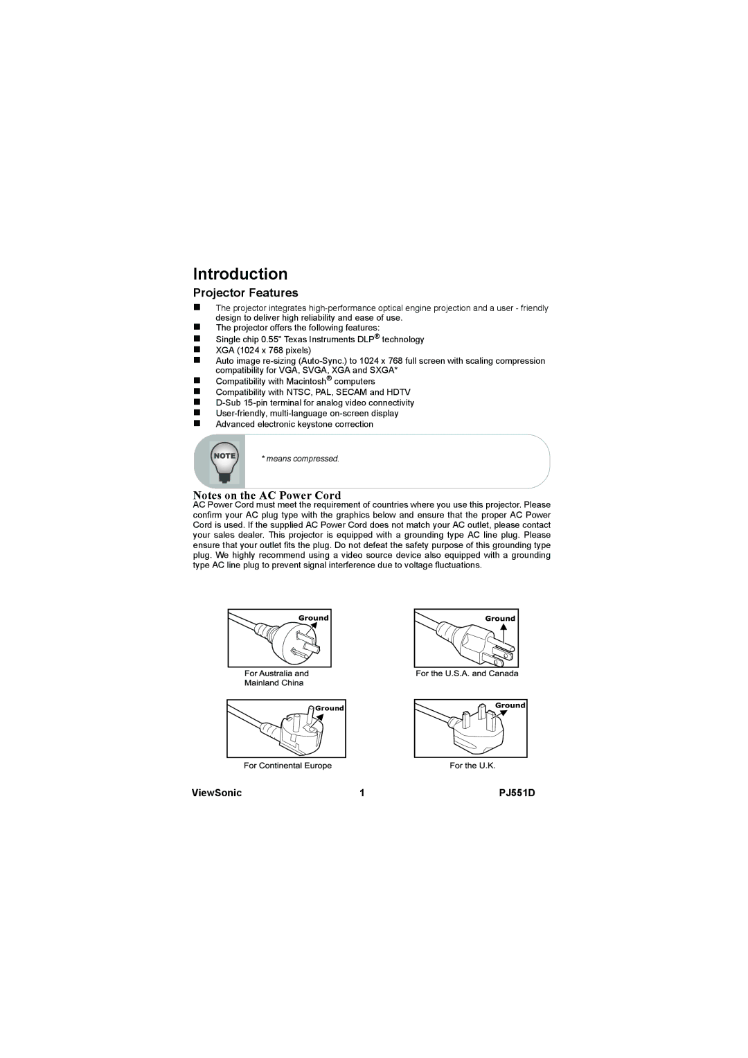 ViewSonic PJ551D-2 warranty Introduction 