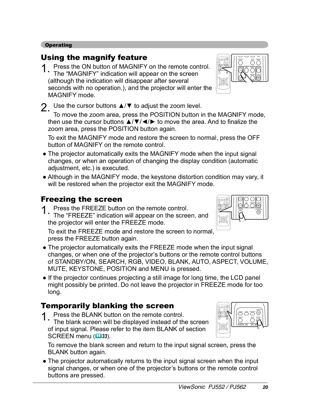 ViewSonic PJ552 manual UhhlqjWkhVfuhhq, 7H SRUDULO\EODQNLQJWKHVFUHHQ, WKHSURMHFWRUZLOOHQWHUWKH5=PRGH 