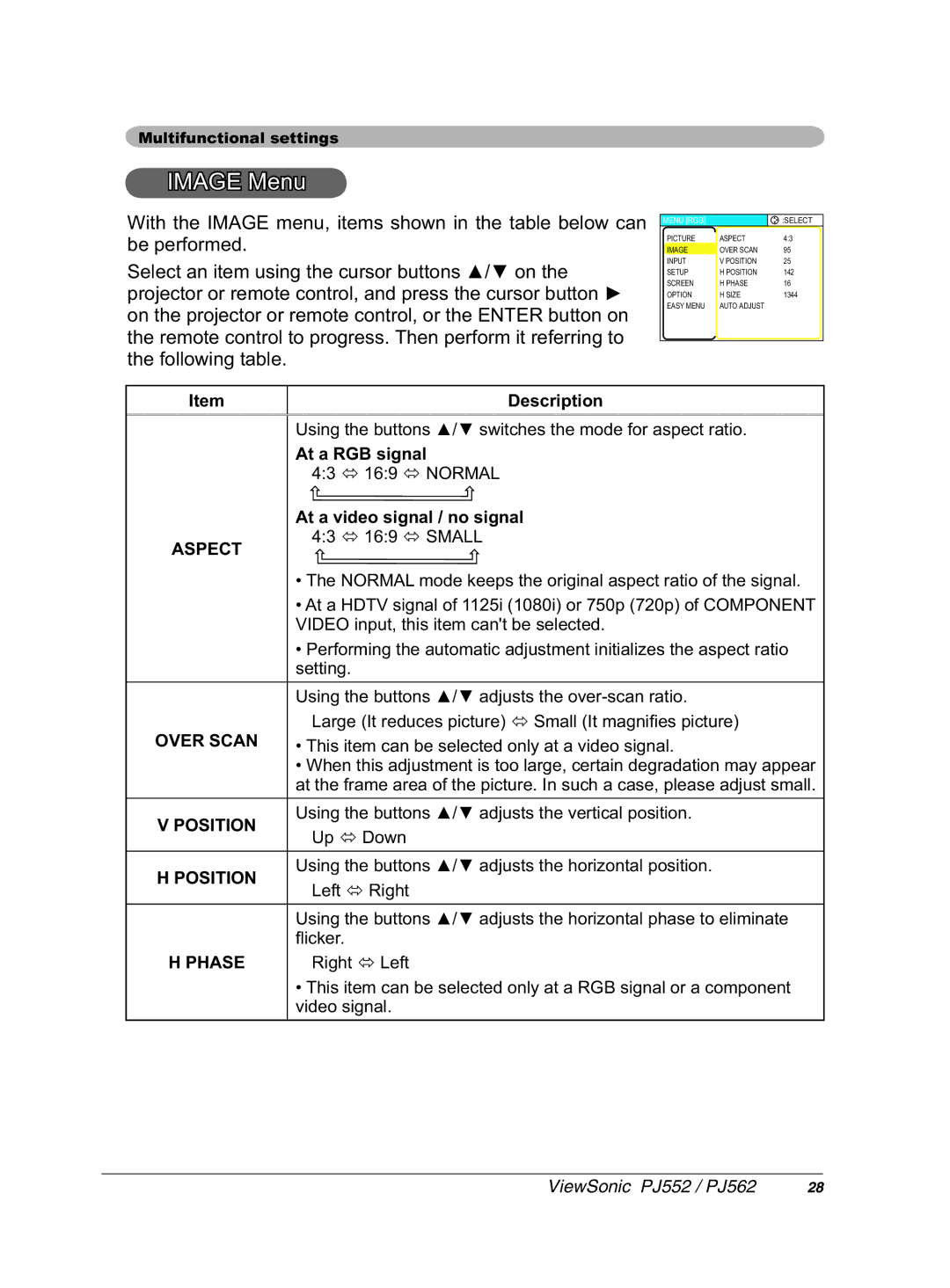 ViewSonic PJ552 manual $*0HQX, $WDYlghrVljqdoQrVljqdo 